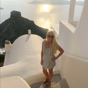 Blue White Stripe Skirt Romper